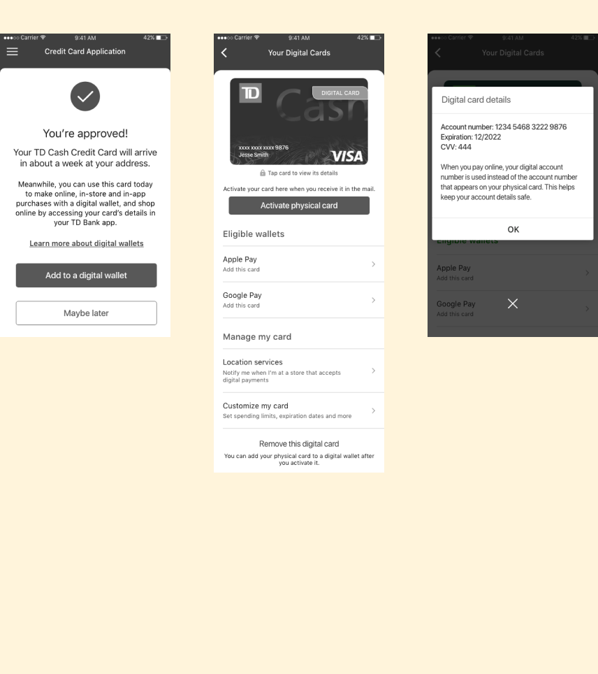 New credit card wireframes v1