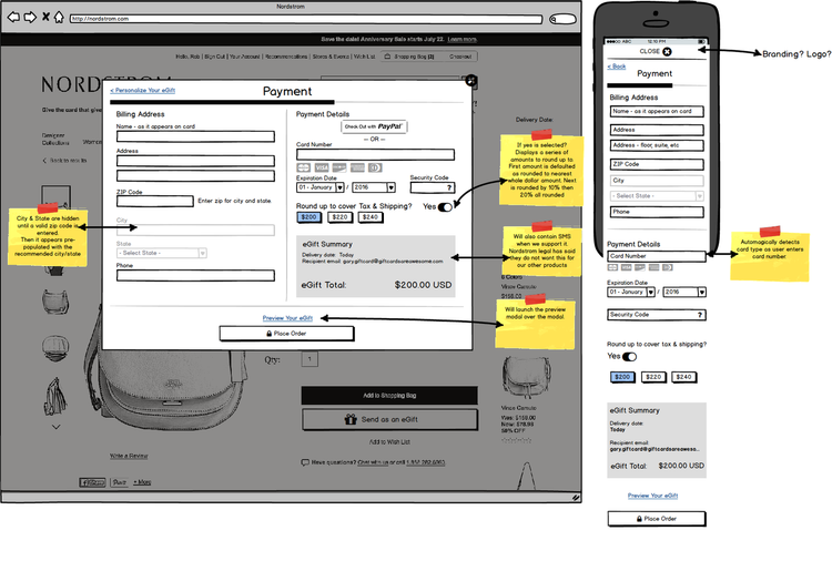 Recipient wireframe — checkout