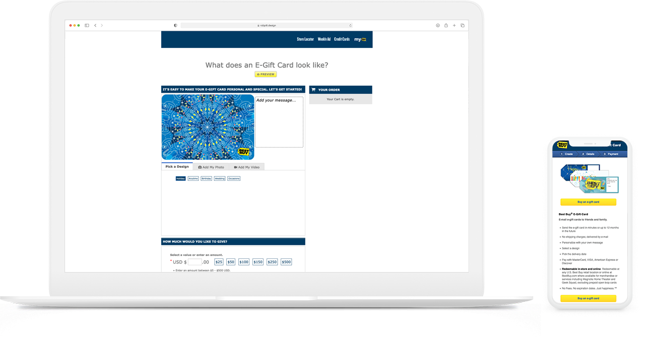 Best Buy gift card flow — before redesign